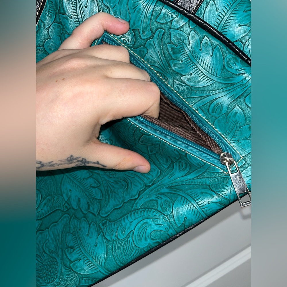 Tooled Leather Laser Cut Purse Feather Country Western Handbag Shoulder Bag - Picture 6 of 16